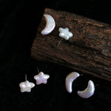 Stars Moon Baroque Pearl Stud Earrings - Gembea Jewelry