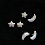 Stars Moon Baroque Pearl Stud Earrings - Gembea Jewelry