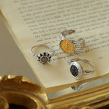 Style E Vintage Narcissus Black White Coins Ring-Gembea Jewelry
