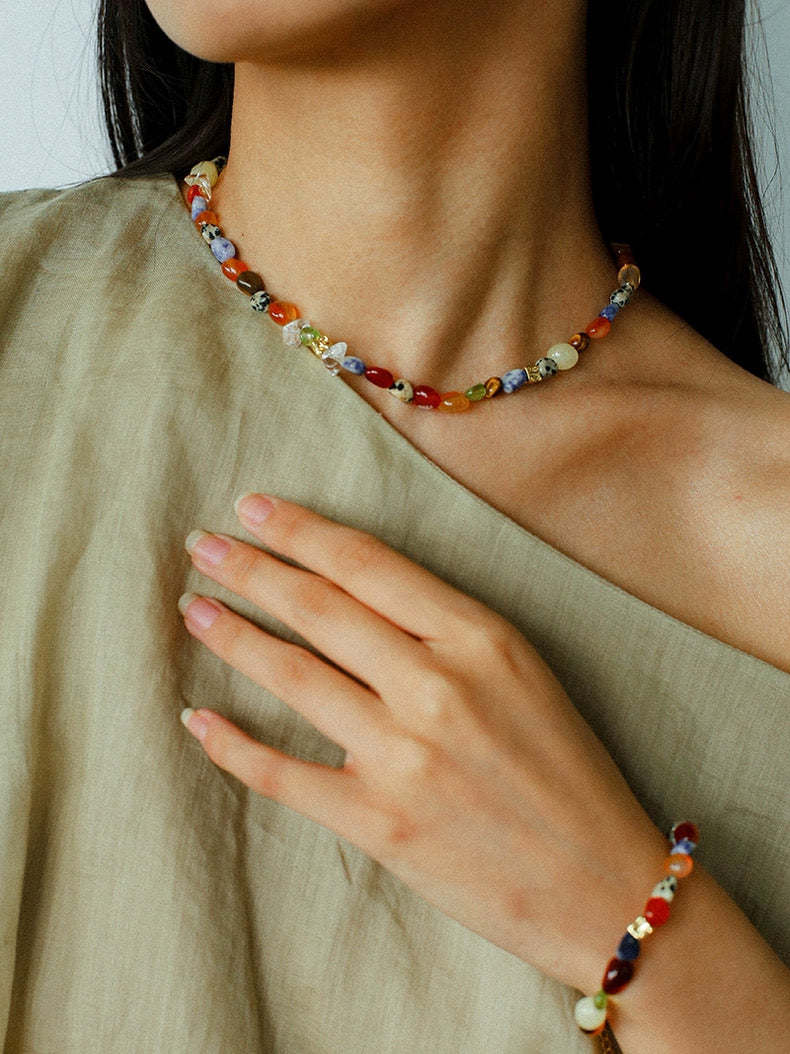 Summer Tomato Colorful Natural Stone Necklace gembea jewelry