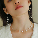 Suspended Handmade Invisible Thread Pearl Earrings - Gembea Jewelry