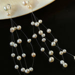 Suspended Handmade Invisible Thread Pearl Earrings - Gembea Jewelry