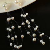 Suspended Handmade Invisible Thread Pearl Earrings - Gembea Jewelry