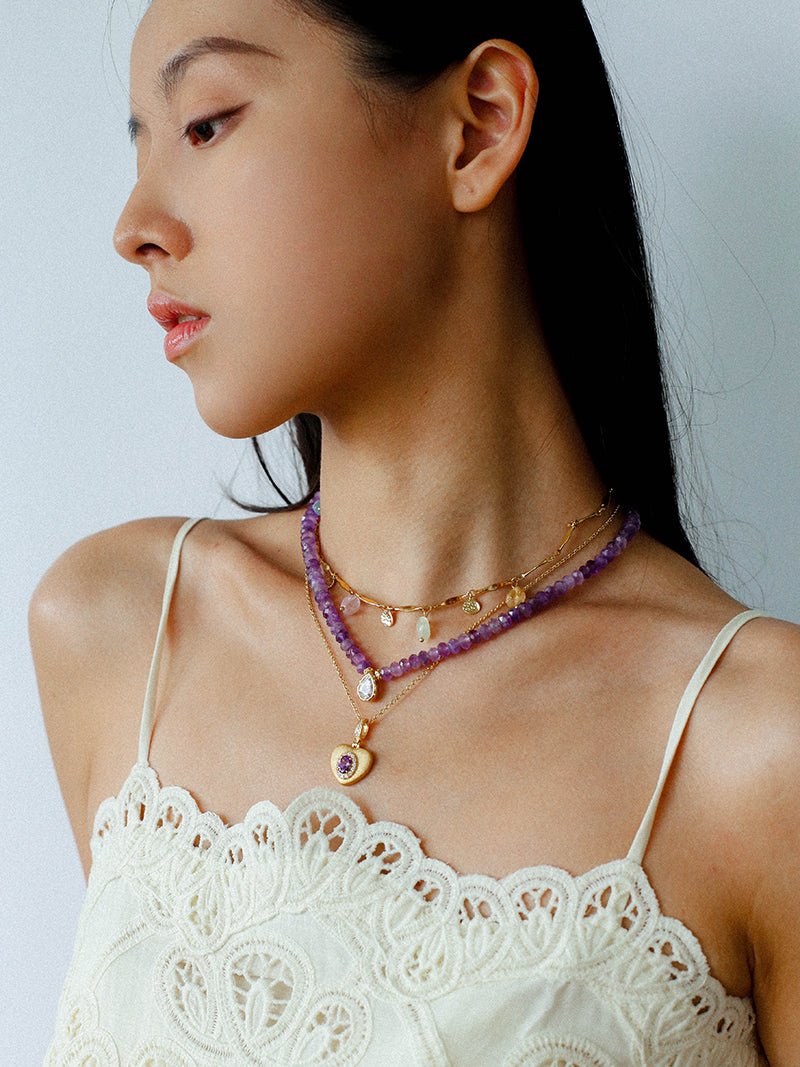 Teardrop Zircon Pendant Amethyst Necklace gembea jewelry