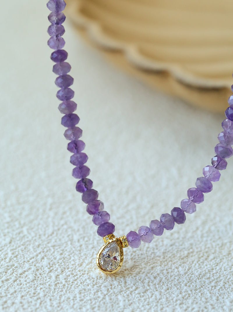 Teardrop Zircon Pendant Amethyst Necklace gembea jewelry