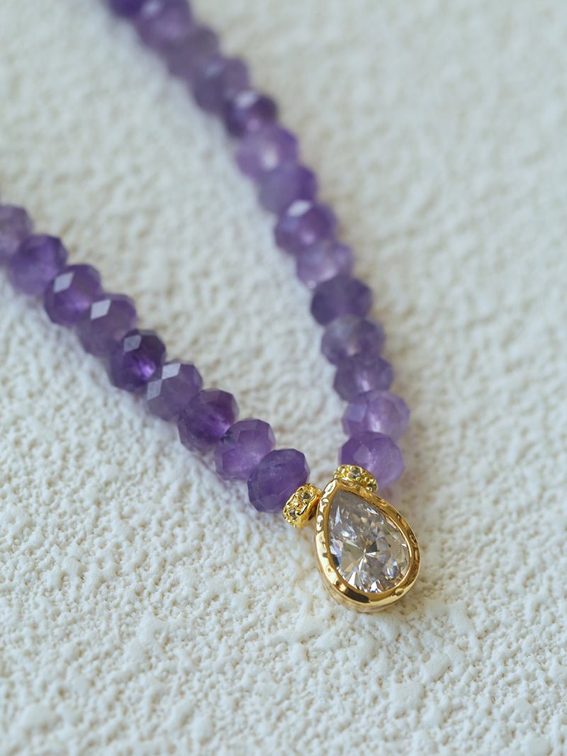 Teardrop Zircon Pendant Amethyst Necklace gembea jewelry