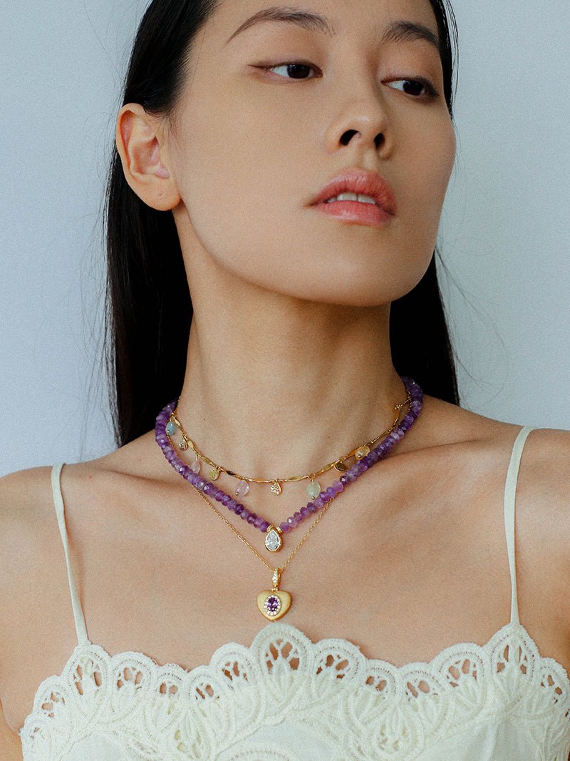 Teardrop Zircon Pendant Amethyst Necklace gembea jewelry