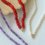 Teardrop Zircon Pendant Pearl Beaded Necklace gembea jewelry