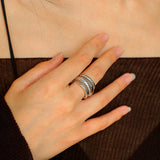 S925 Silver Thread Multi-loop Wide Ring - Gembea Jewelry