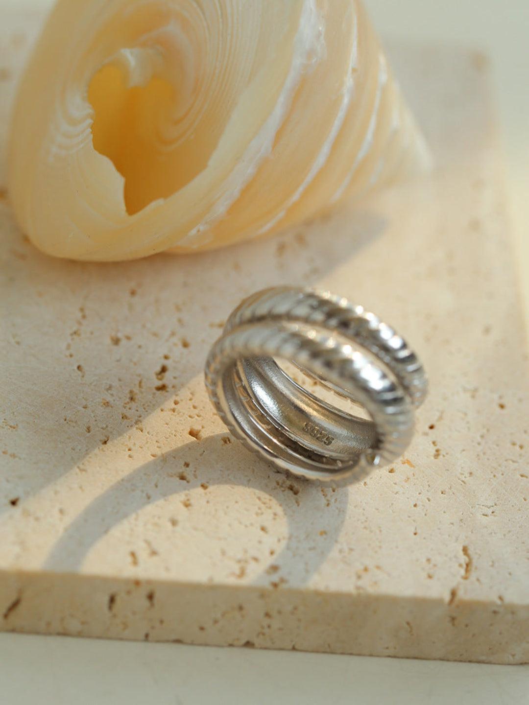 S925 Silver Thread Multi-loop Wide Ring - Gembea Jewelry