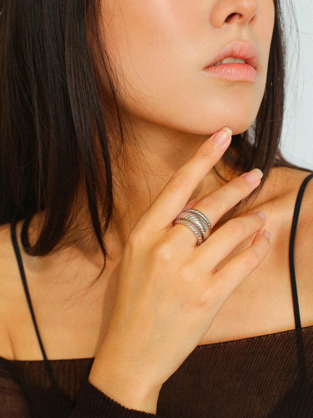 S925 Silver Thread Multi-loop Wide Ring - Gembea Jewelry