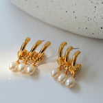 Three Hoops Natural Pearl Pendant Earrings - Gembea Jewelry