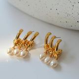 Three Hoops Natural Pearl Pendant Earrings - Gembea Jewelry