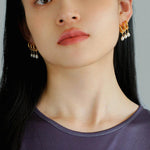 Three Hoops Natural Pearl Pendant Earrings - Gembea Jewelry