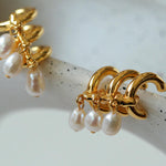 Three Hoops Natural Pearl Pendant Earrings - Gembea Jewelry