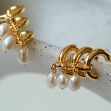 Three Hoops Natural Pearl Pendant Earrings - Gembea Jewelry