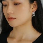 Three Hoops Natural Pearl Pendant Earrings - Gembea Jewelry