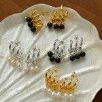 Three Hoops Natural Pearl Pendant Earrings - Gembea Jewelry