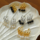 Three Hoops Natural Pearl Pendant Earrings - Gembea Jewelry