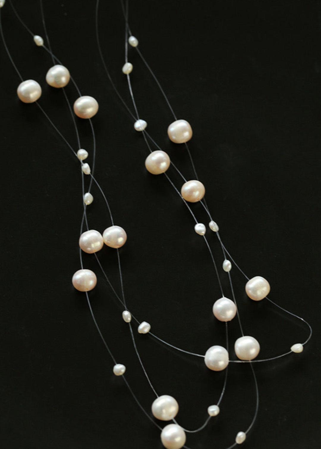 Three Layer Natural Freshwater Pearl Necklace - Gembea Jewelry