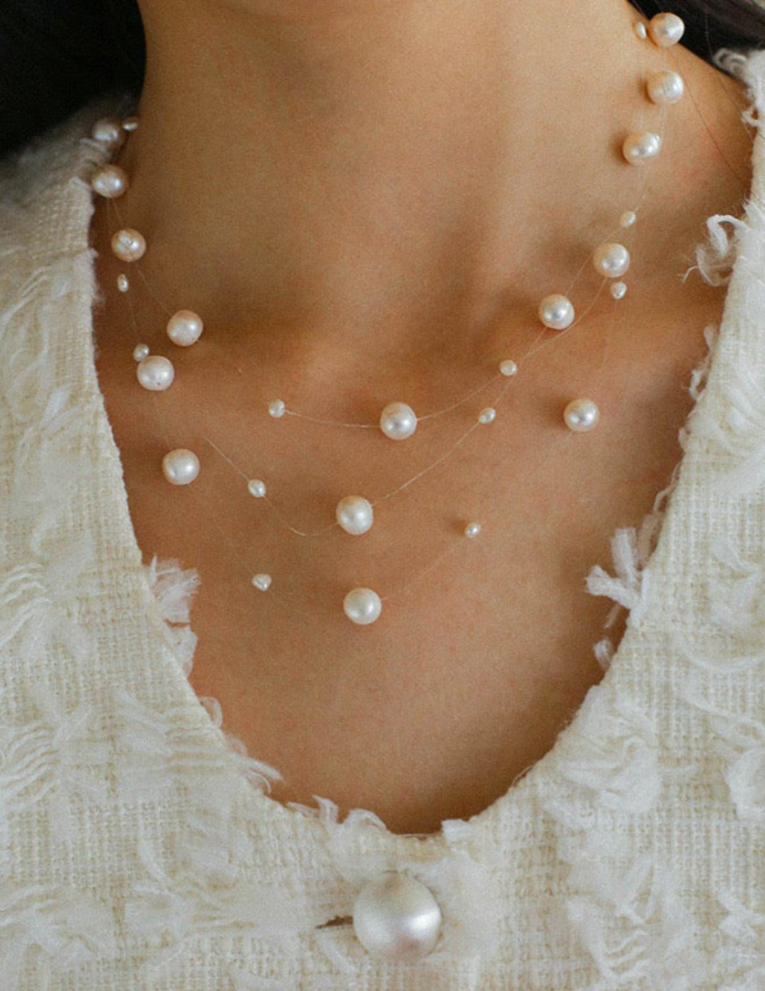 Three Layer Natural Freshwater Pearl Necklace - Gembea Jewelry