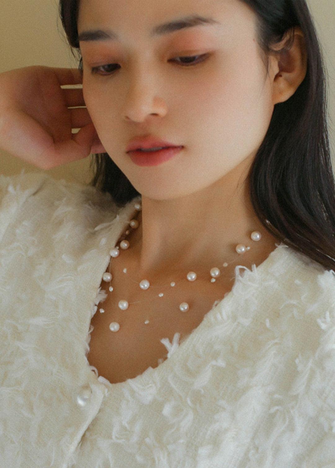 Three Layer Natural Freshwater Pearl Necklace - Gembea Jewelry