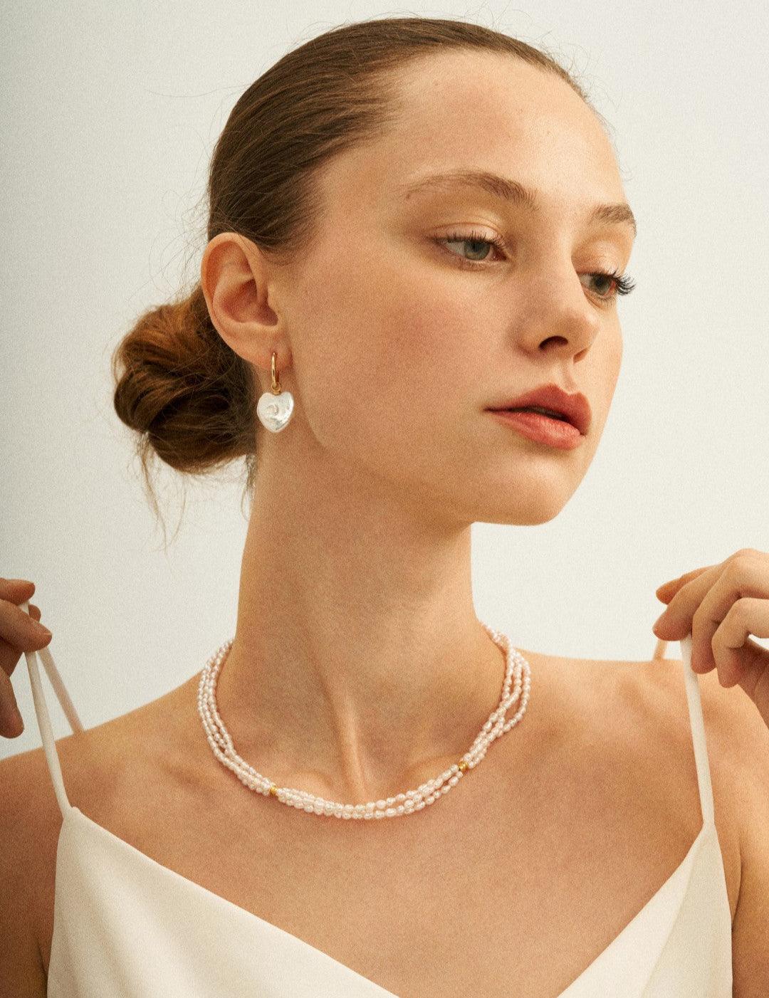 Three Layers Pink Freshwater Pearl Beaded Necklace - Gembea Jewelry