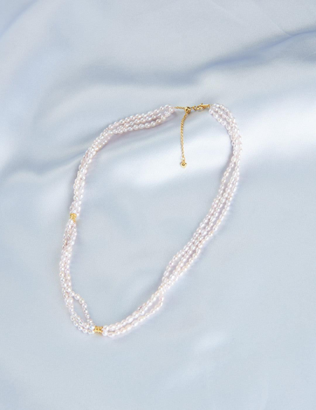 Three Layers Pink Freshwater Pearl Beaded Necklace - Gembea Jewelry