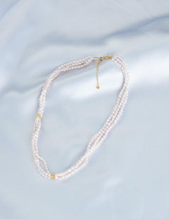 Three Layers Pink Freshwater Pearl Beaded Necklace - Gembea Jewelry