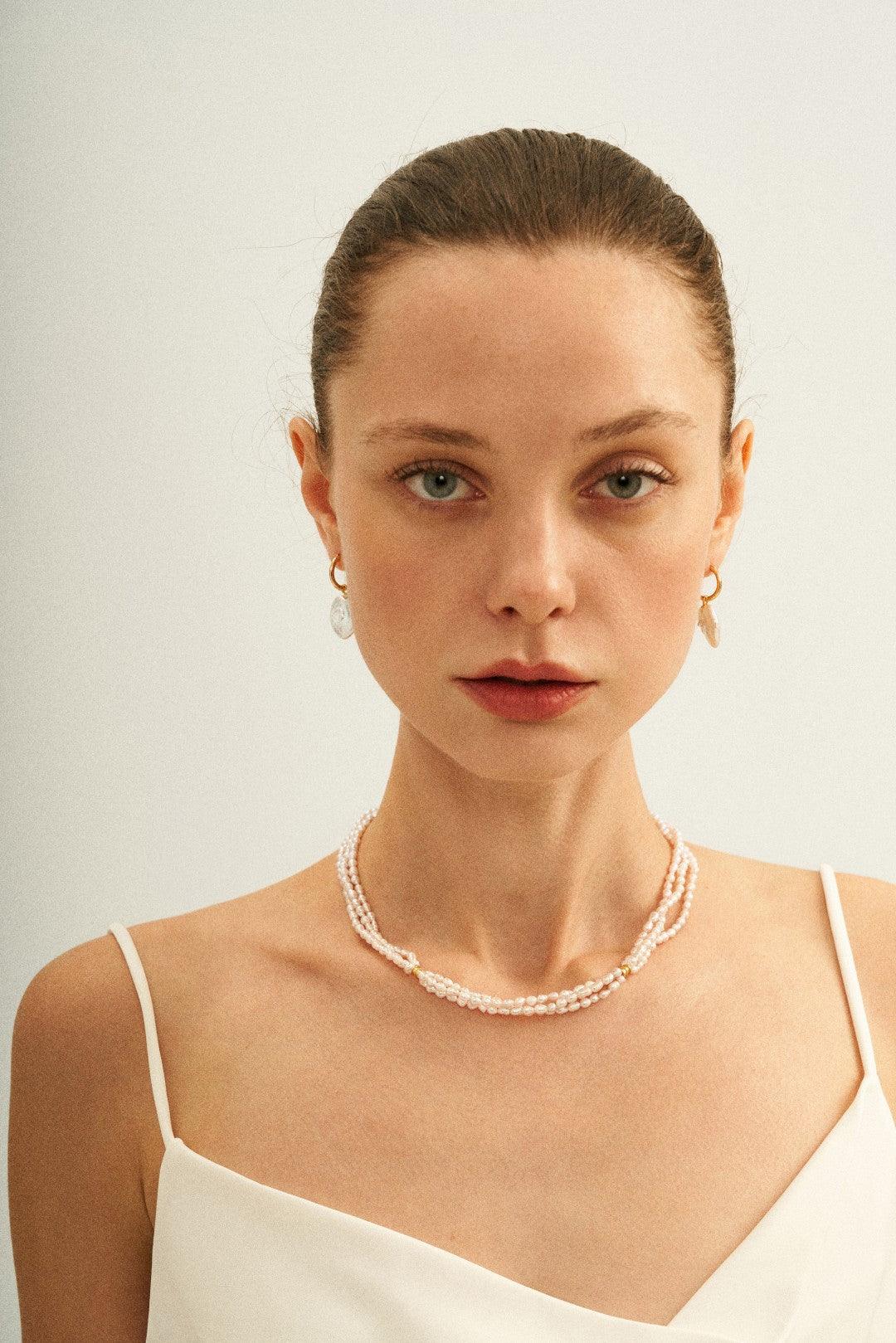 Three Layers Pink Freshwater Pearl Beaded Necklace - Gembea Jewelry