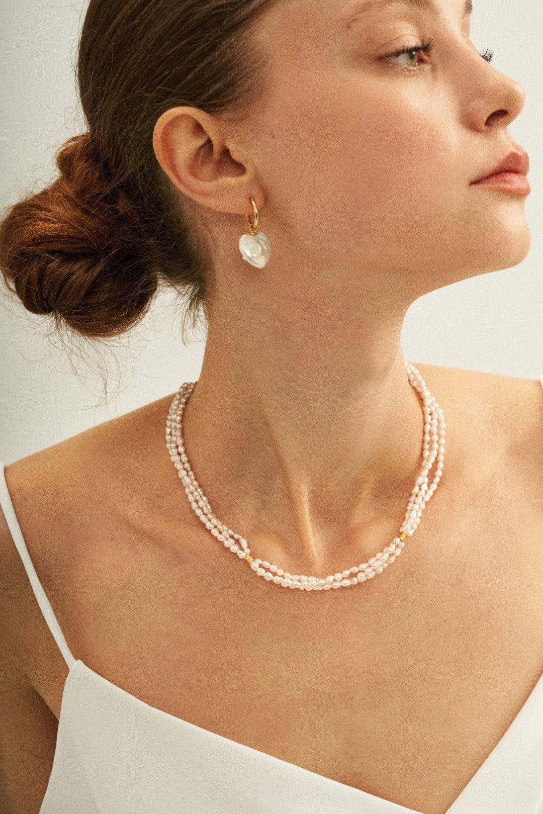 Three Layers Pink Freshwater Pearl Beaded Necklace - Gembea Jewelry