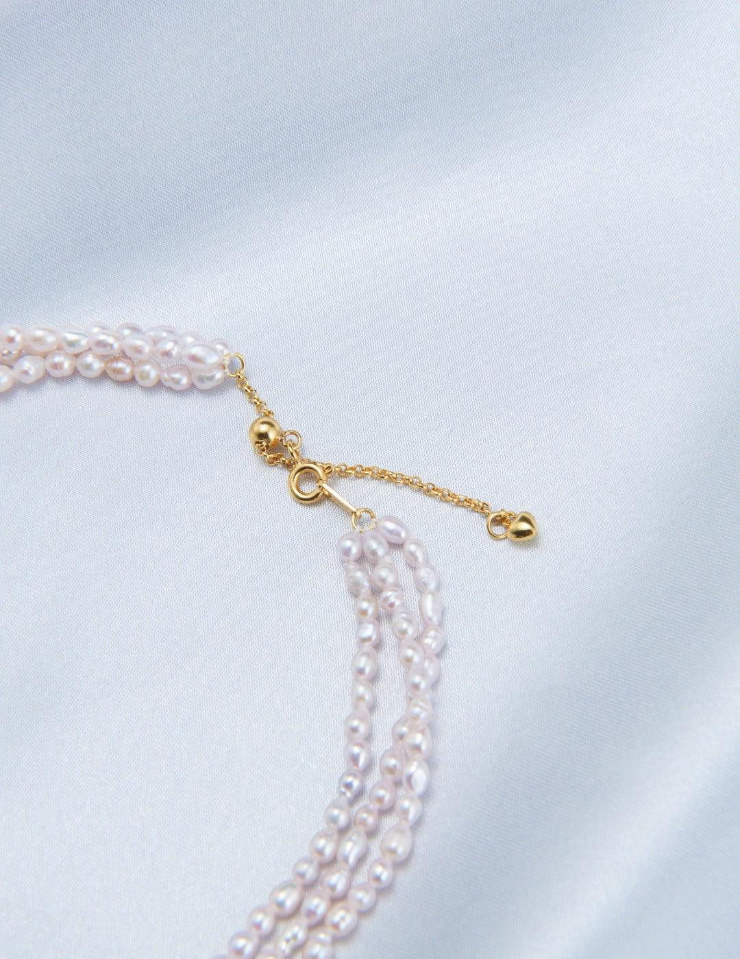 Three Layers Pink Freshwater Pearl Beaded Necklace - Gembea Jewelry