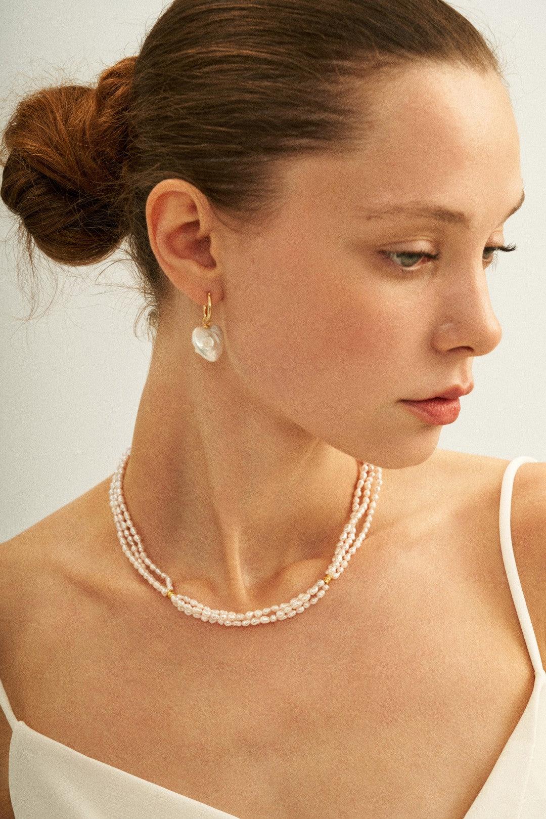 Three Layers Pink Freshwater Pearl Beaded Necklace - Gembea Jewelry