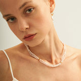 Three Layers Pink Freshwater Pearl Beaded Necklace - Gembea Jewelry