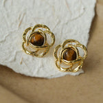 Tiger Eye Gemstone Camellia Earrings - Gembea Jewelry