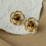 Tiger Eye Gemstone Camellia Earrings - Gembea Jewelry