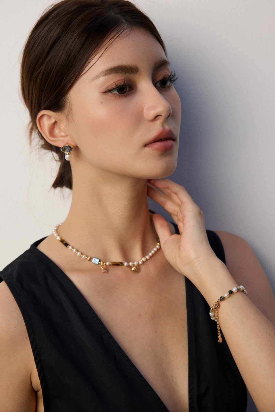 Tiger Eye Stone Abalone Shell Pearl Necklace Gembea Jewelry