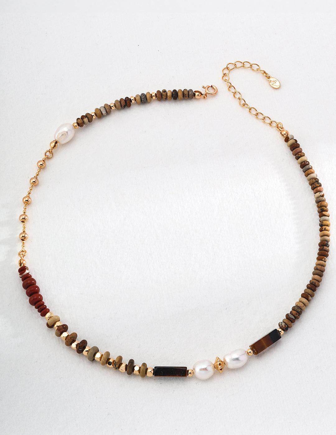 Tiger Eye Stone Red Stone Beaded Pearl Necklace - Gembea Jewelry