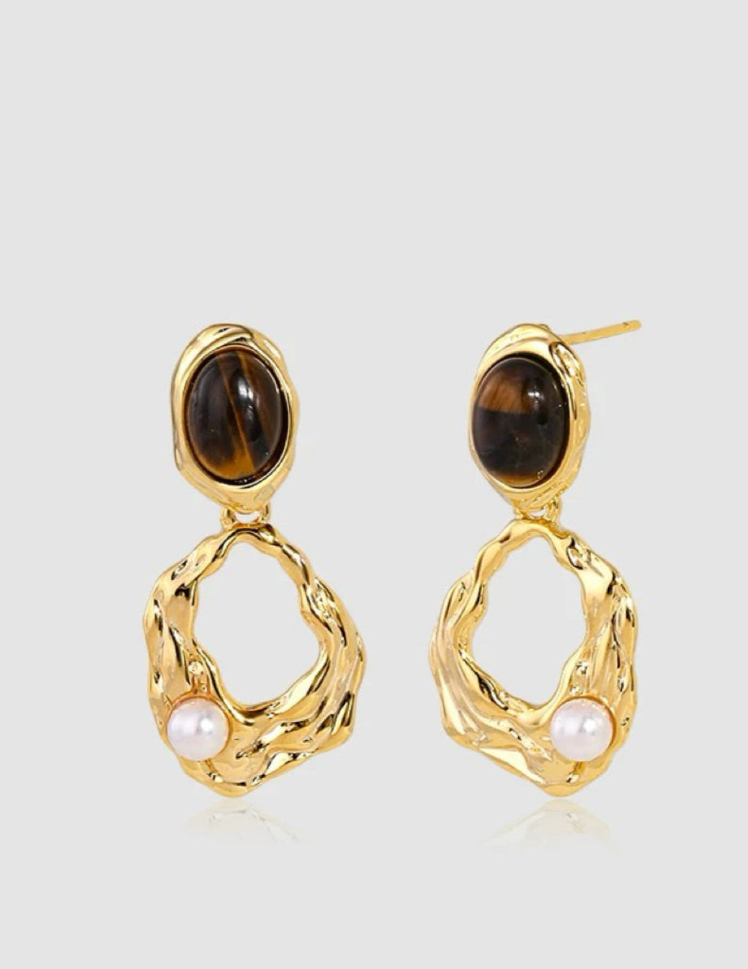 Tiger Eye Stone Pearl Earrings gembea jewelry