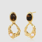 Tiger Eye Stone Pearl Earrings gembea jewelry