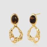 Tiger Eye Stone Pearl Earrings gembea jewelry