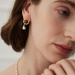 Tiger Eye Gemstone Pearl Pendant Earrings - Gembea Jewelry