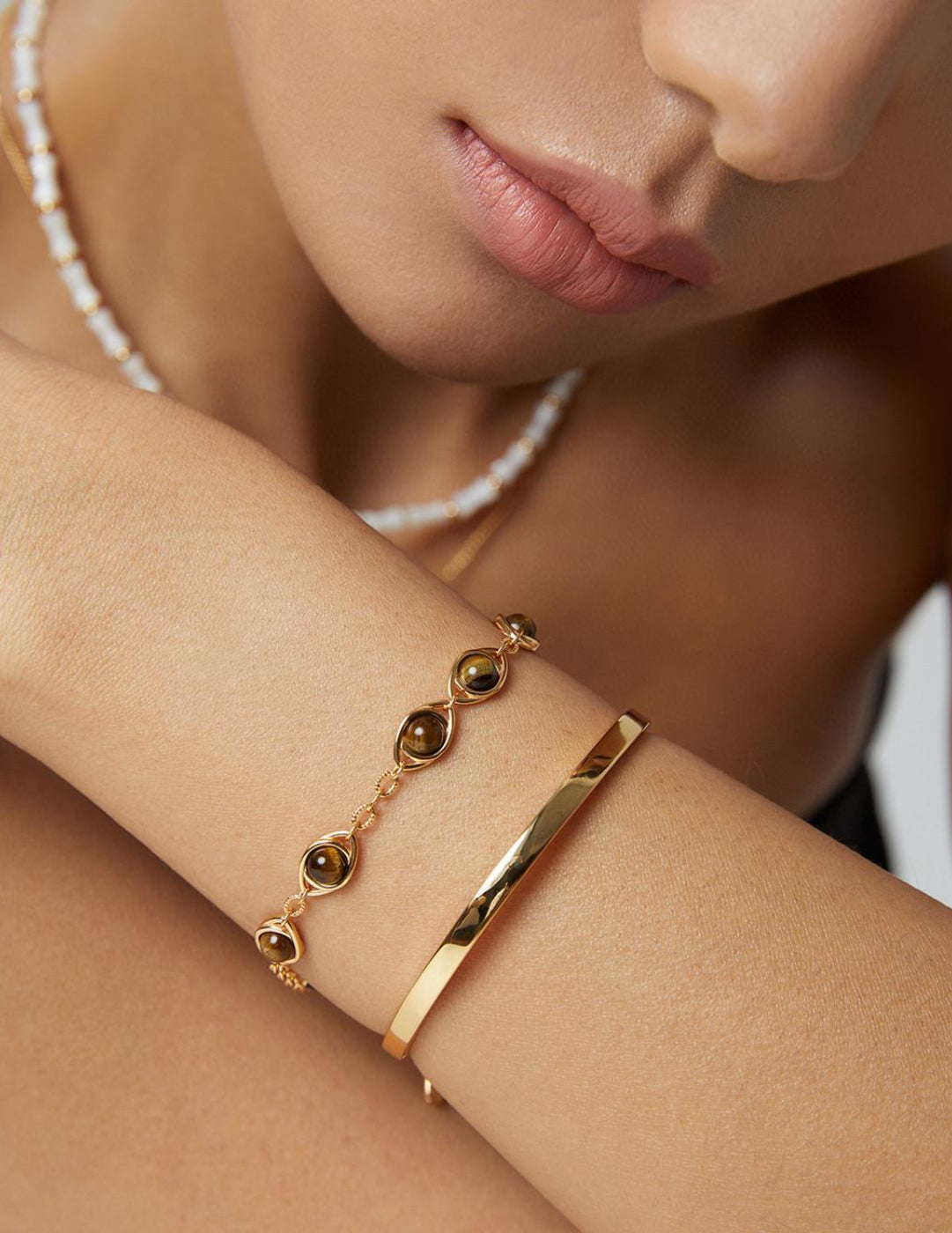 Tiger's Eye Stone Gold Bracelet-Gembea Jewelry