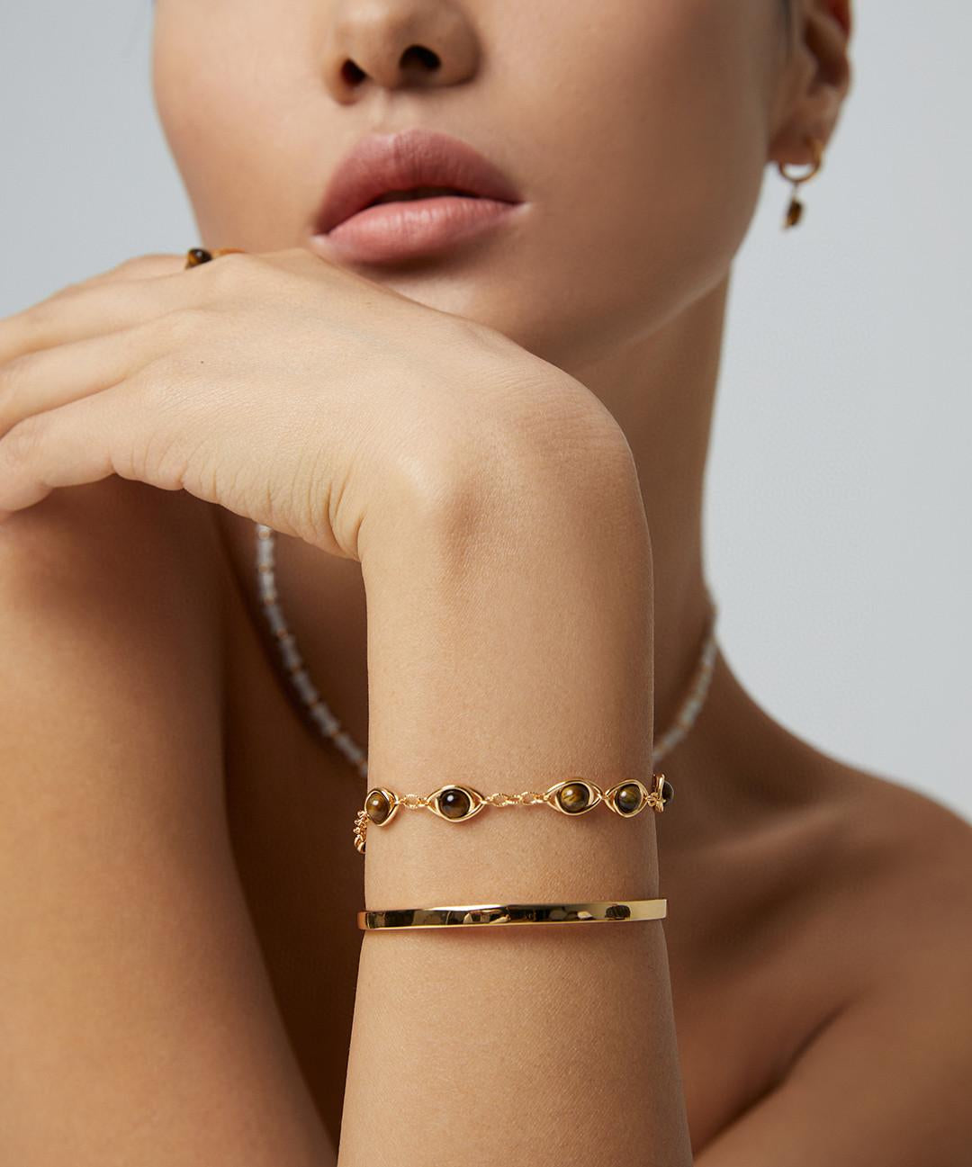 Tiger's Eye Stone Gold Bracelet-Gembea Jewelry