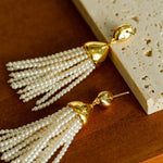 Tiger Eye Stone Princess Tassel Pearl Earrings - Gembea Jewelry