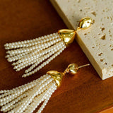 Tiger Eye Stone Princess Tassel Pearl Earrings - Gembea Jewelry