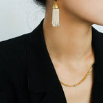 Tiger Eye Stone Princess Tassel Pearl Earrings - Gembea Jewelry