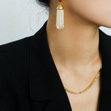 Tiger Eye Stone Princess Tassel Pearl Earrings - Gembea Jewelry