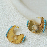Tribal Echo Carved Totem Cutout Gold Silver Earrings gembea jewelry