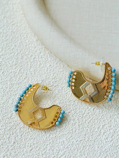 Tribal Echo Carved Totem Cutout Gold Silver Earrings gembea jewelry